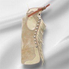 Men Western Suede Leather Chap Cowboy Buck stitched Step In Chaps Buckskin