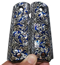 PEARL 1911 FULL SIZE GRIPS FOR COLT KIMBER RUGER TAURUS ROCK BLUE FLOWER ART