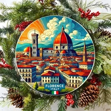 Italian Florence Landscape Round Metal Wall Art Cathedral Design