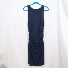 Ann Taylor Navy Blue Ruched Sleeveless Sheath Dress Size 10 Stretch Cocktail