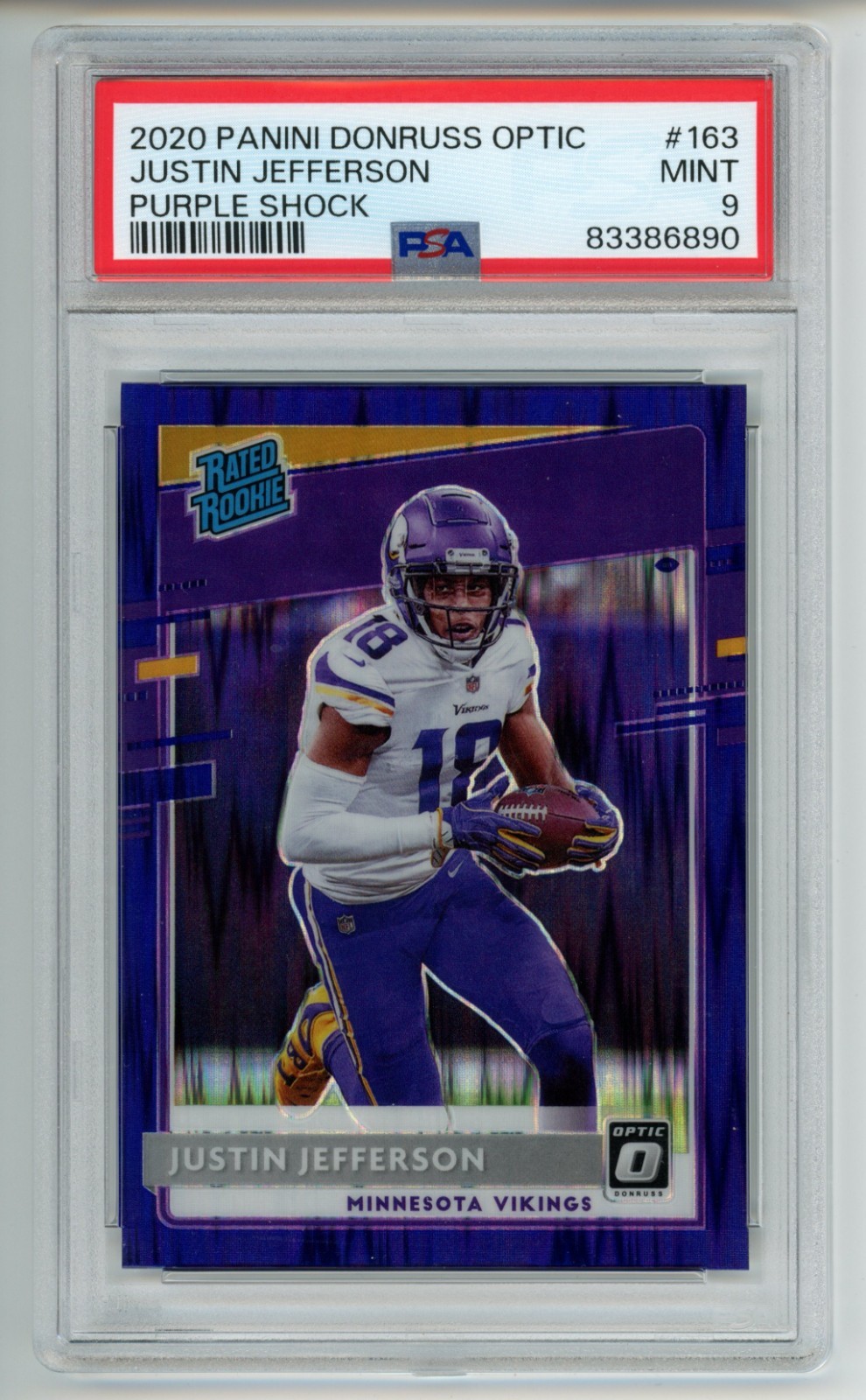 Justin Jefferson 2020 Donruss Optic Purple Shock #163 PSA 9 Rookie RC Vikings