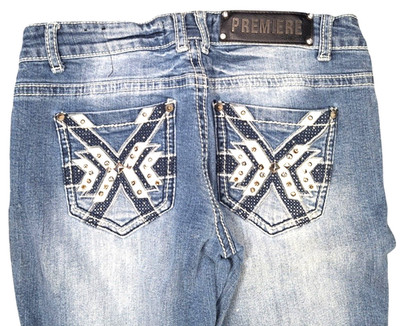 Premiere Rue 21 Women Skinny Stretch Jeans 5/6R (33-36.5Wx30.5L) Glam Embroidery