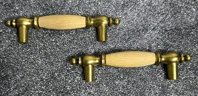 Vintage Keeler Brass KBC Wood Cabinet Door / Drawer Pulls Handles - Set of 2