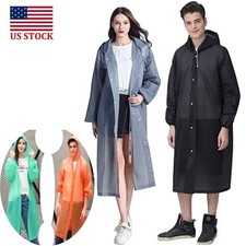 Adult Unisex Raincoat Waterproof Rain Coat Hooded Poncho Rainwear Camping US