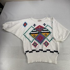 Vintage Beldoch Popper Sweater Women  s Medium White 3/4 sleeve Aztec Southwest