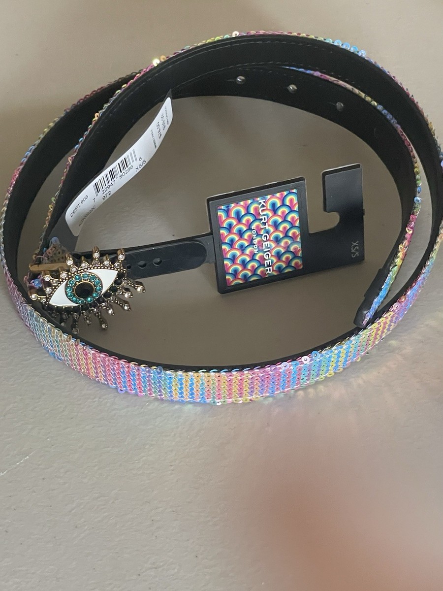 KURT GEIGER LONDON SEQUIN RAINBOW EVIL EYE BELT IN MULTI XS  display picture 1