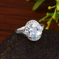 AAA Aquamarine Ring Solid 925 Sterling Silver Wedding Ring 9x7mm Oval Cut