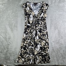 Dana Buchman Dress Small Black White Tan Floral Faux Wrap V Neck Office Church