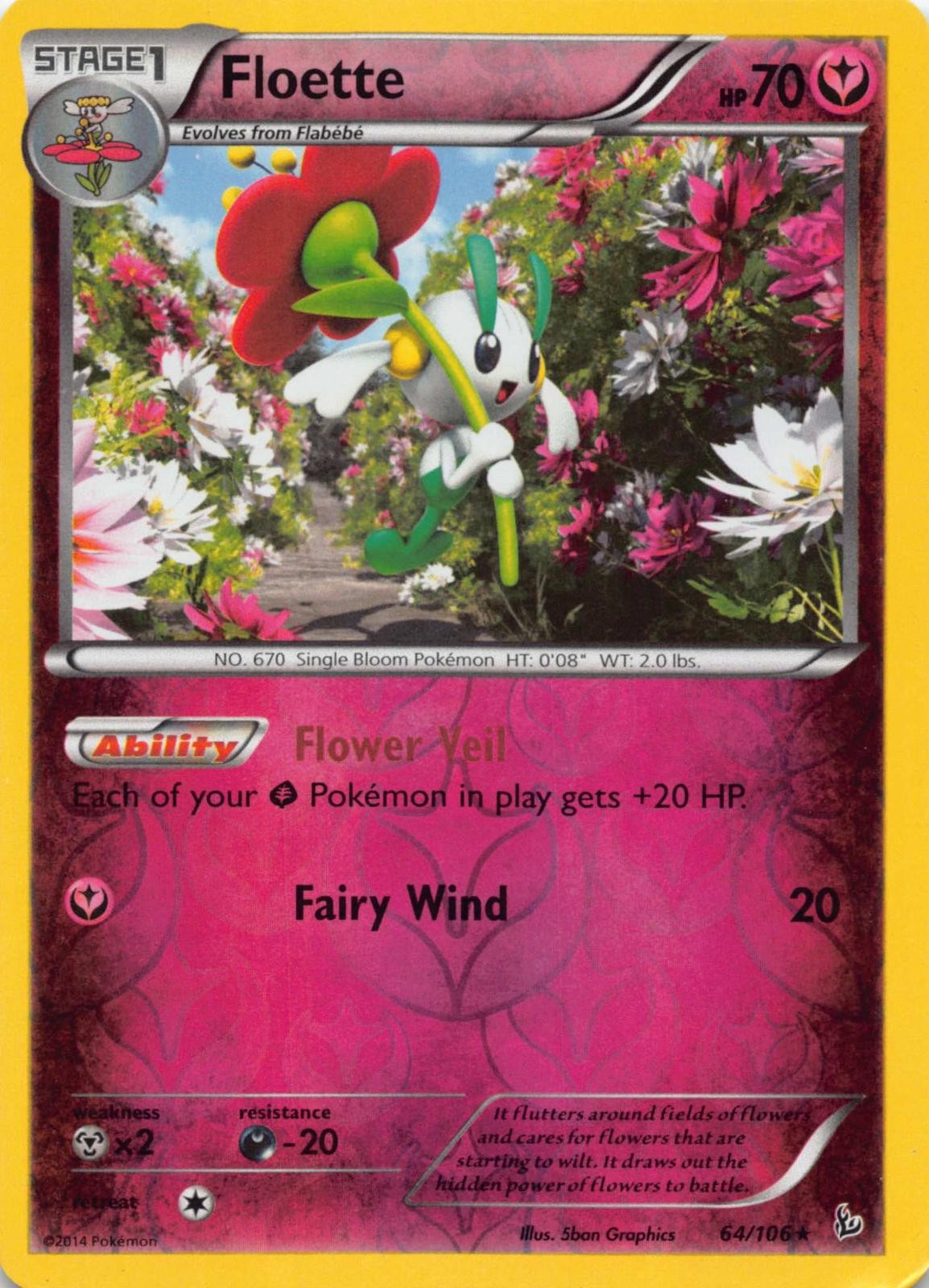Floette 64/106 Rare Flashfire Pokemon Reverse Holo Lightly Played