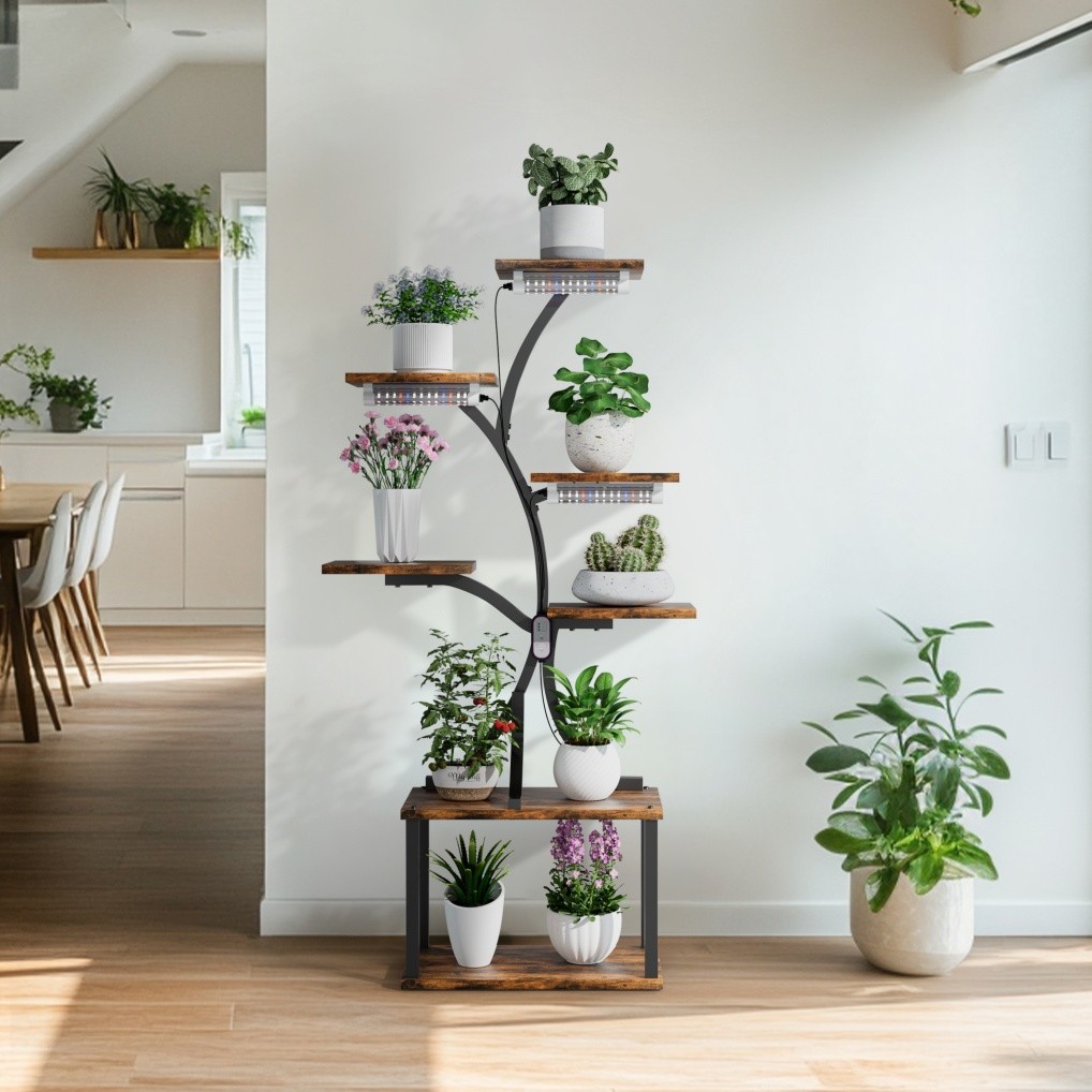 Heavy Duty Plant Stand Indoor with Grow Lights Tall Plant Shelf Tree-Shaped Rack