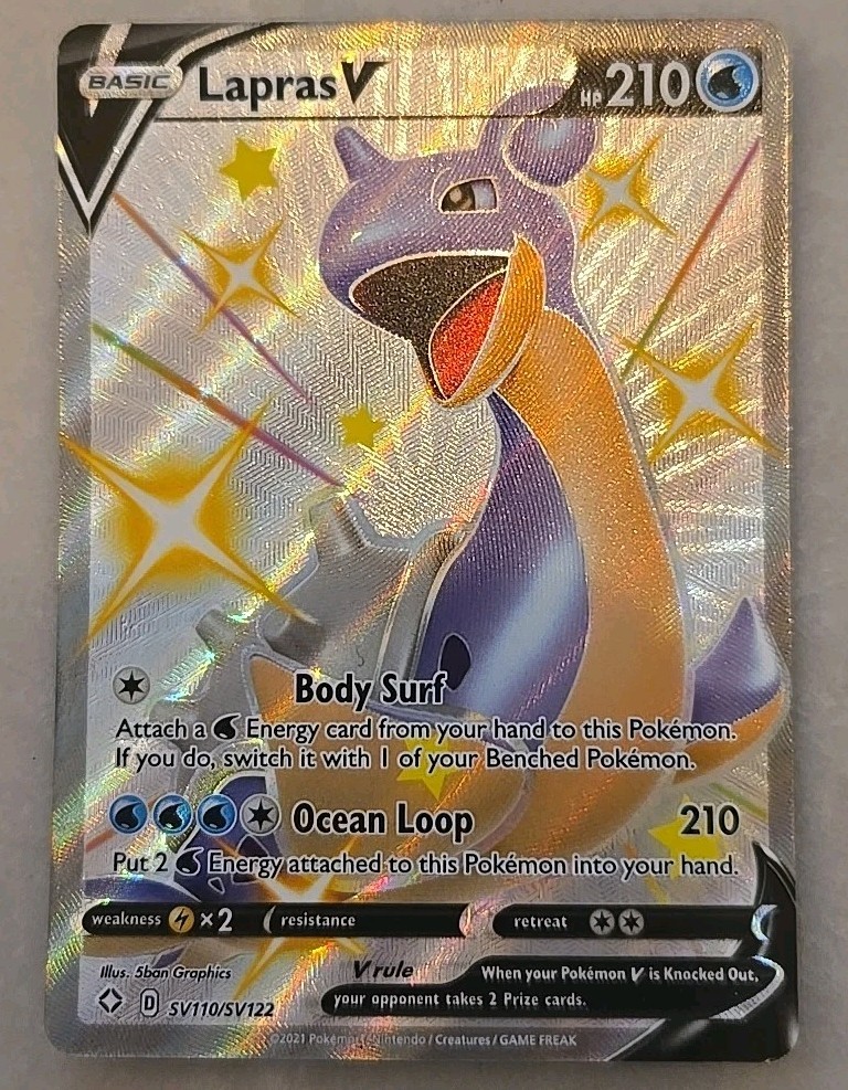 Lapras V Shiny Pokemon Card Sv110/sv122 Hidden Fates Secret Rare Nm