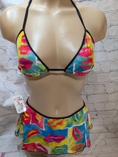 BODYZONE Vintage Two-Piece Colorful Lip Print Bikini top and Skirt NWT