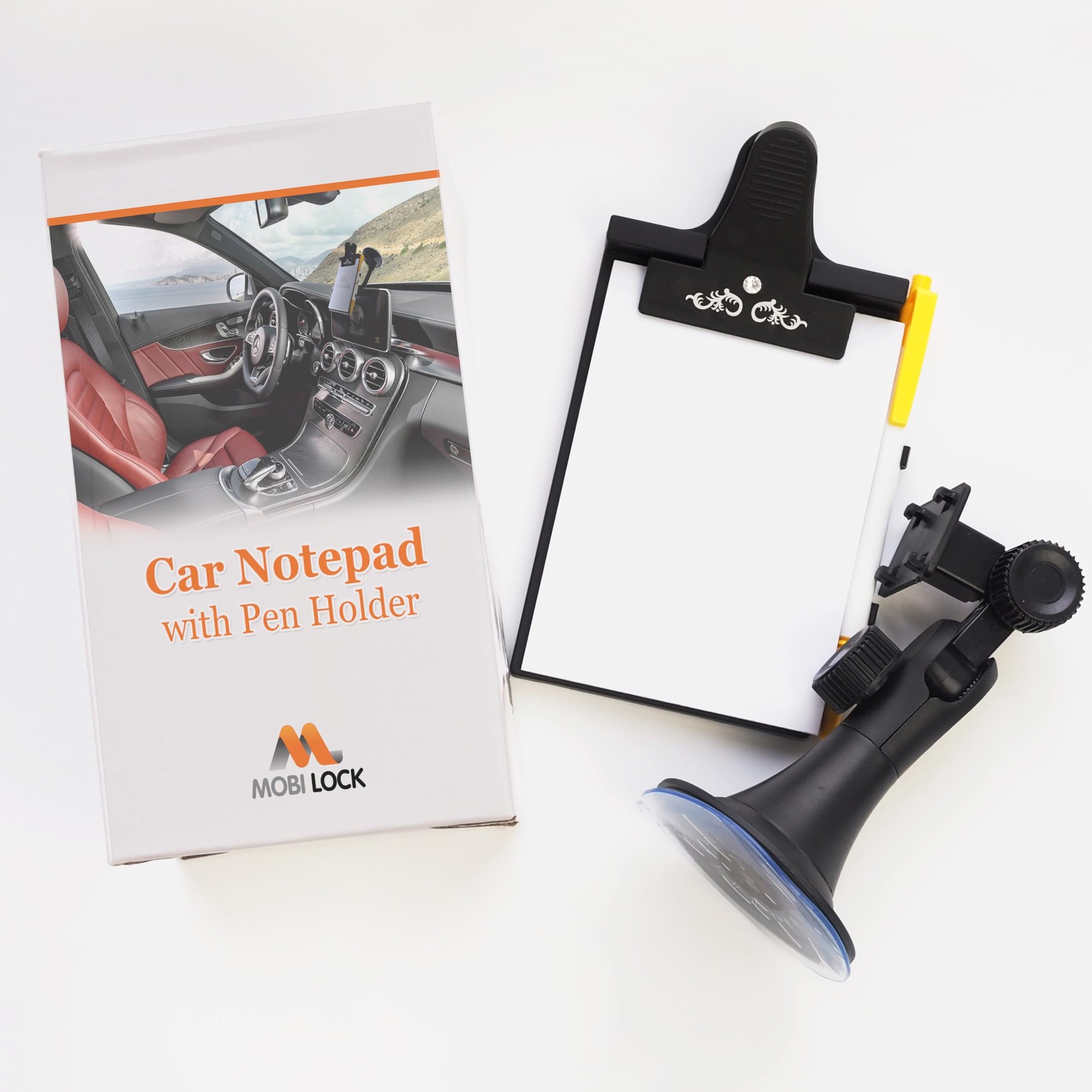 Car Note Pad/Memo Pad/Clip Board with Pen Holder | Universal Suction, Flexible