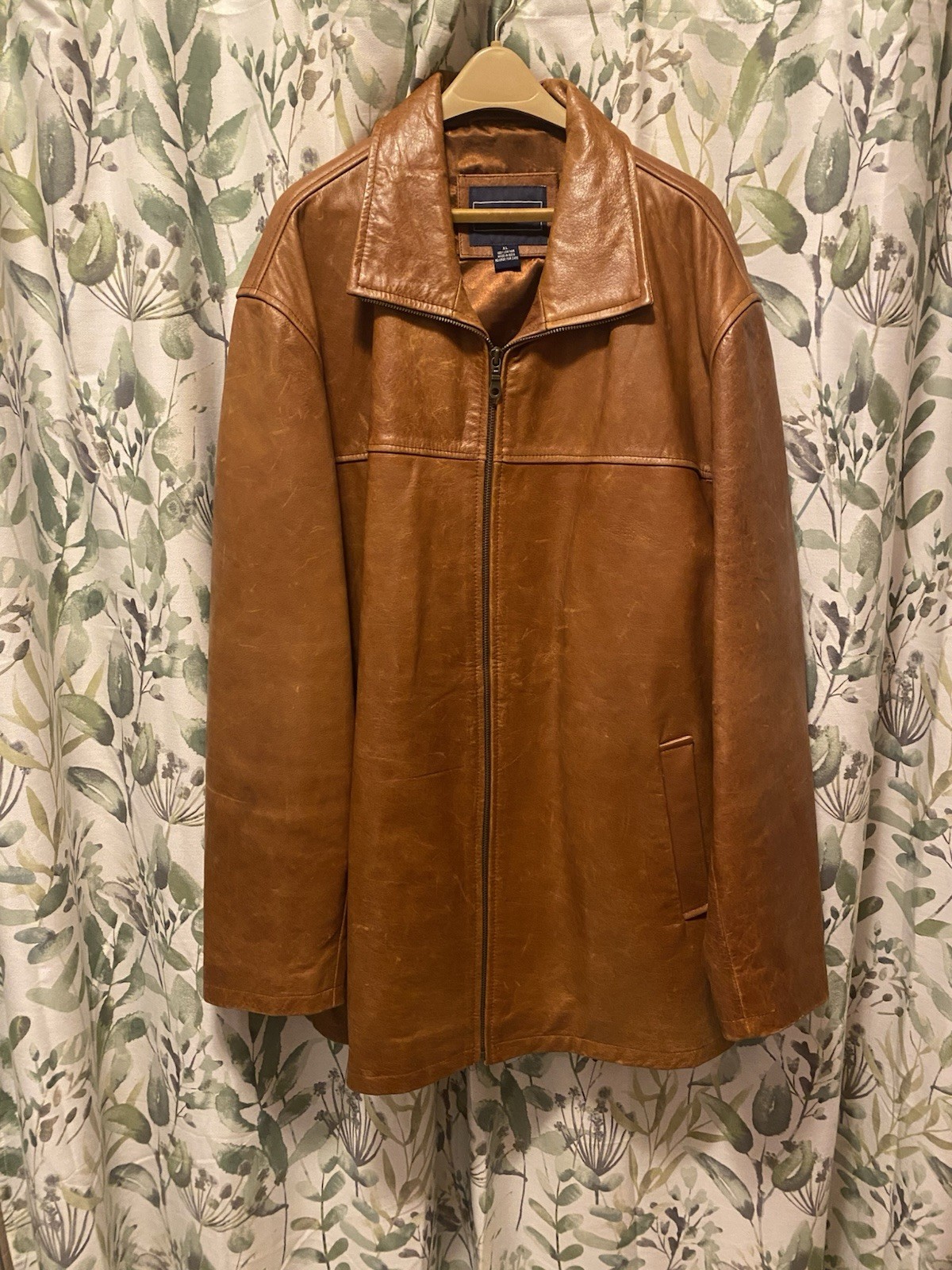 Blue Skyline Men’s Xlarge 100% Leather Jacket Car Coat Carmel Brown