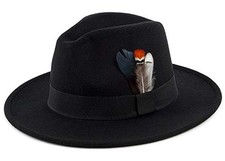 Classic Fedora Hats for Men  Women Wide Brim Felt Hat Large-X-Large A-black