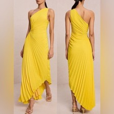 NWOT A.L.C. Delfina Matte Pleated one shoulder Dress in Sole yellow Sz 2
