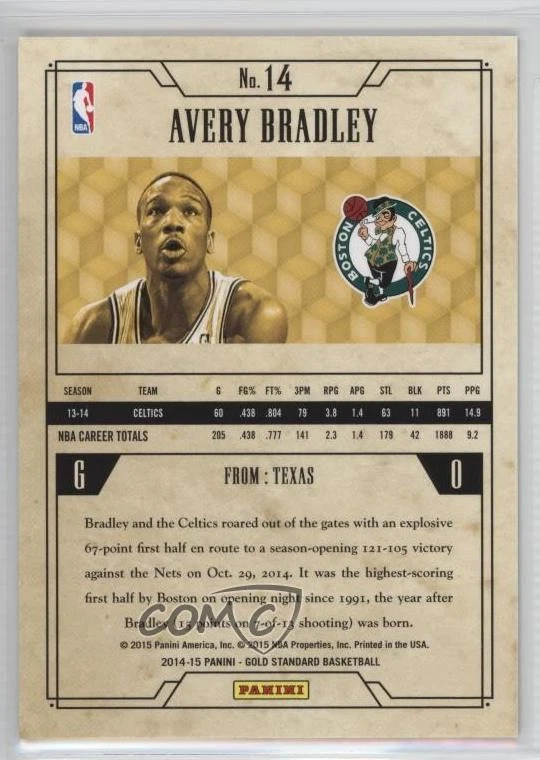 2014-15 Panini Gold Standard Gold (AU) /79 Avery Bradley #14 - Image 2 of 2