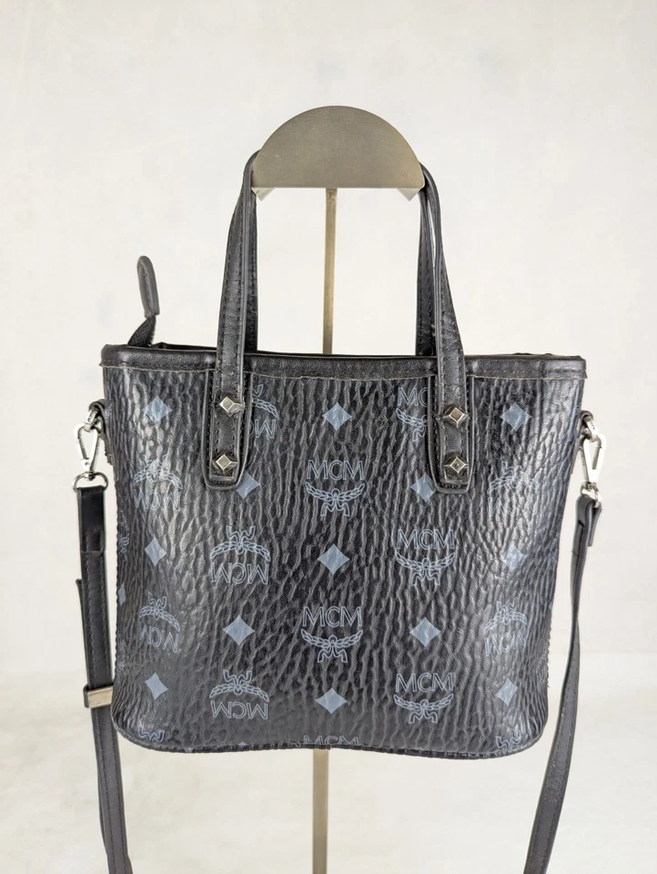 Auténtico Bolso de Hombro MCM Cuero Negro Visetos Cartera Lona Hecho en Corea Foto 4 de 4