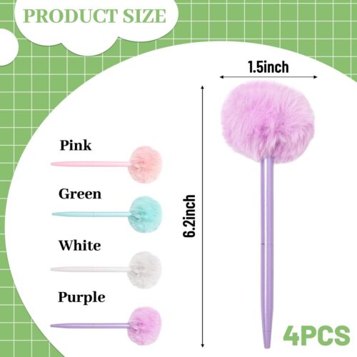 4 Pack Pom Pom Ballpoint Pens Fluffy Cute Pens for Office School Accessories - Picture 6 of 6