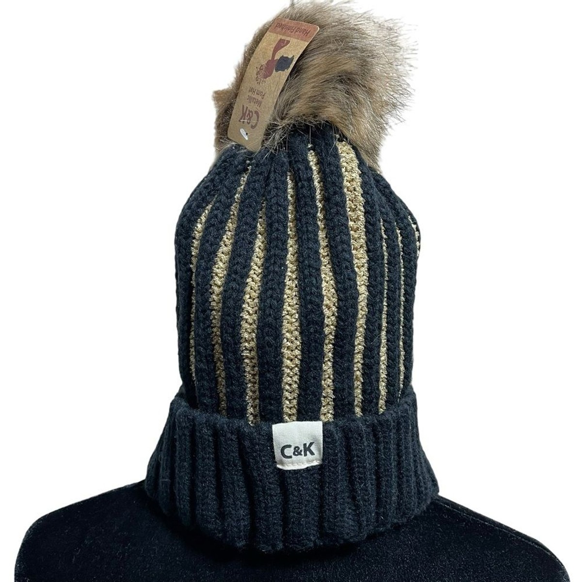 C&K Metallic Bling Pom Pom Knit Snow Beanie Ski Hat