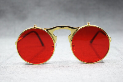 Vintage Round Gold Clip on Sunglasses Metal Full Rim Man women Sun  