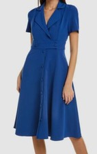  435 Black Halo Womens Blue Solid Short Sleeves Ingrid Midi Dress Size 8
