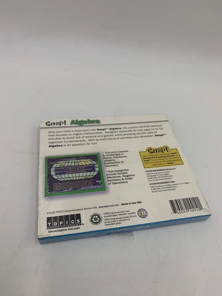 SEALED Snap Algebra Ages 11-15 Dual Platform Mac PC CD ROM Mathamatics 2003 #O - Image 2 of 4