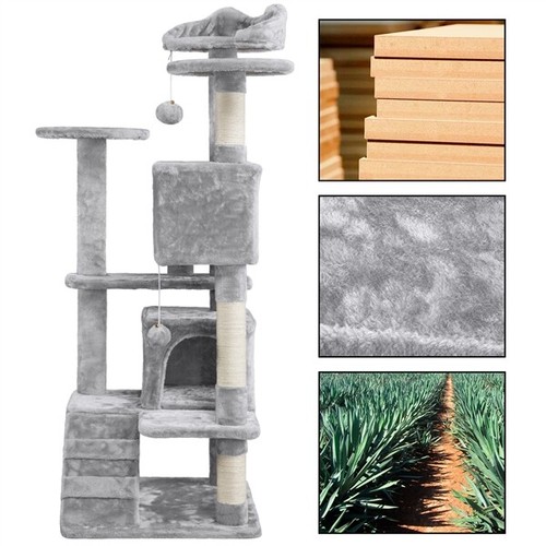 Tiragraffi Albero per Gatti Graffiatoio Gioco Giocattolo Sisal Grigio 2 Palle - Foto 9 di 10