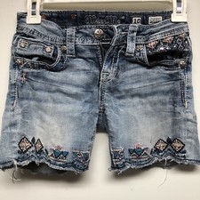Miss Me Denim Jean Cutoff Shorts Girls Size 10 Embellished Rhinestones Sequence