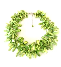 ROSS SIMON'S 2 ROW GREEN KESHI PEARL NECKLACE W/SS CLASP - kbc affordable