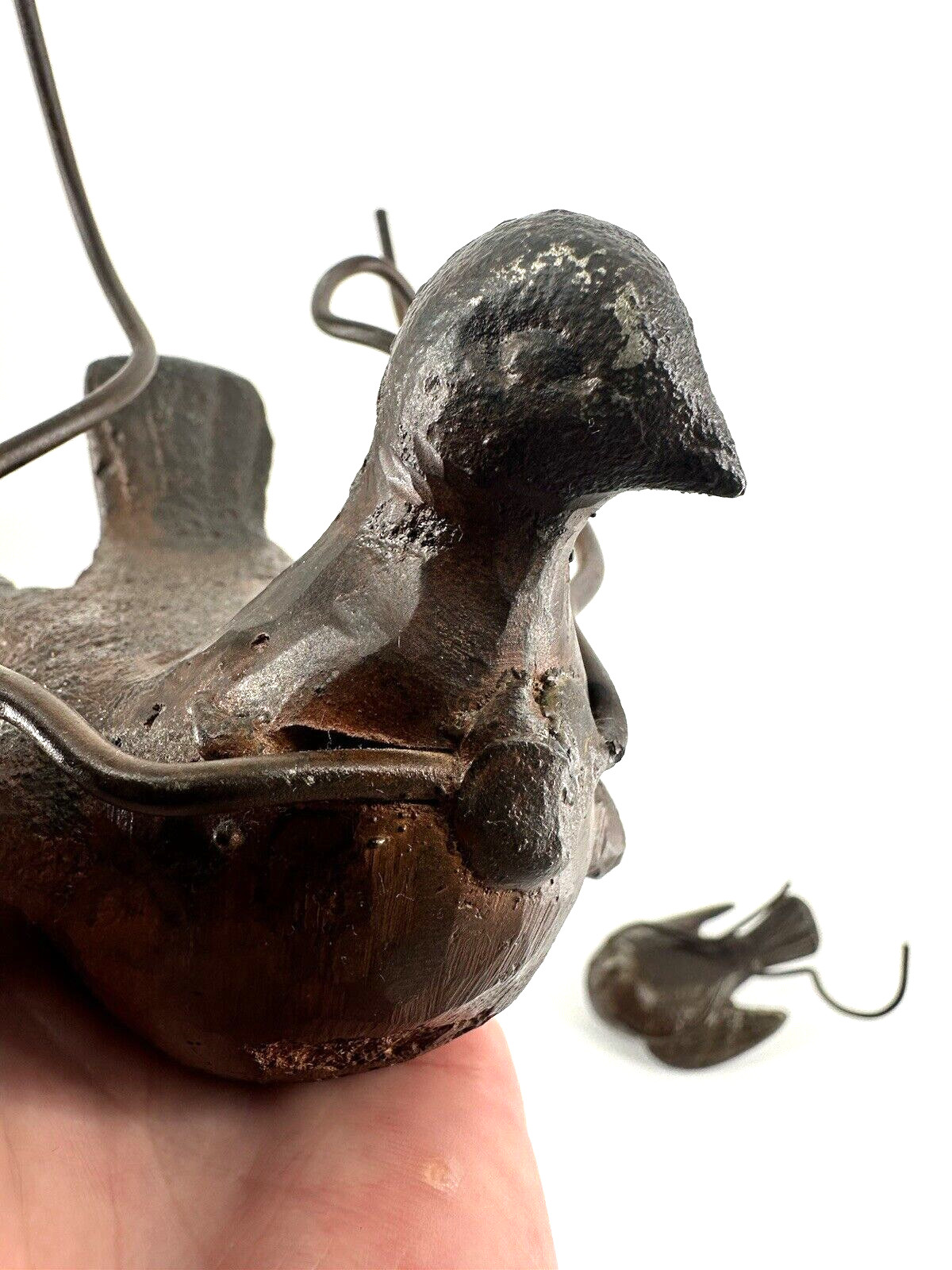 Jan Barboglio iron BIRDS DOVE two (a PAIR) 2 hand FORGED Candleholder RARE 3x6"