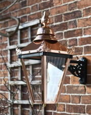 Copper Traditional Victorian Lantern Outside Garden Light On Ornate Wall Bracket
