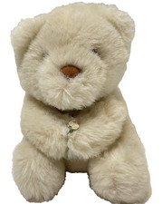 Rare Vintage 1989 Applause Plush Tan Teddy Bear Brown Eyes Holding Flower 7 in