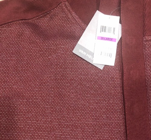 New Van Heusen Long Sleeve Melange Snap Mock Mens Fleece Sweater Jacket Burgundy - Picture 3 of 5