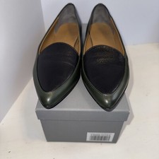 Everlane Womens The Modern Point Loafer Size 7.5 Green Black Leather Dress Shoes