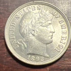 1892 SILVER BARBER DIME IN BRILLIANT UNCIRCULATED CONDITION W-751