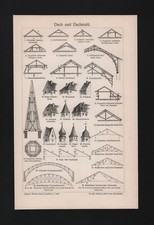 Lithografie 1908, Dach und Dachstuhl. Dachdeckung und Decke.