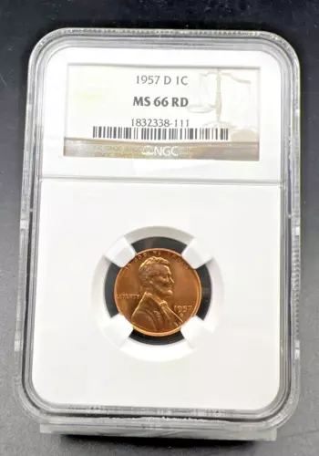 1957 D Lincoln Wheat Cent Penny Coin NGC MS66 RED Gem BU Certified