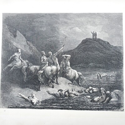 Antique Engraving, Gustave Dore Centaurs, 1866 Dante's Inferno 14.5 x 11'' Gothic