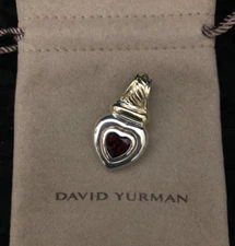 💕David Yurman Garnet Cable Heart Sterling Silver and 14 K Gold Pendant EUC