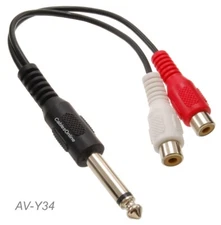 1/4" Mono Male Plug to 2-RCA Female Jacks Audio Y-Splitter Cable / Cord, AV-Y34