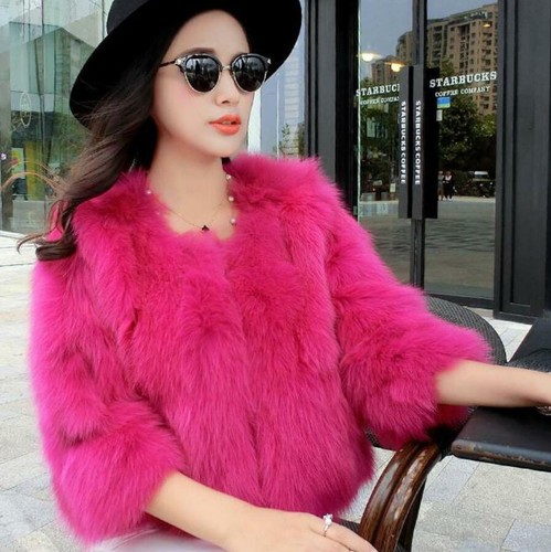 Women's Faux Fur Parkas Coat Short Jackets Slim Fit Thicken Crew Neck Korean OL - Picture 14 of 16