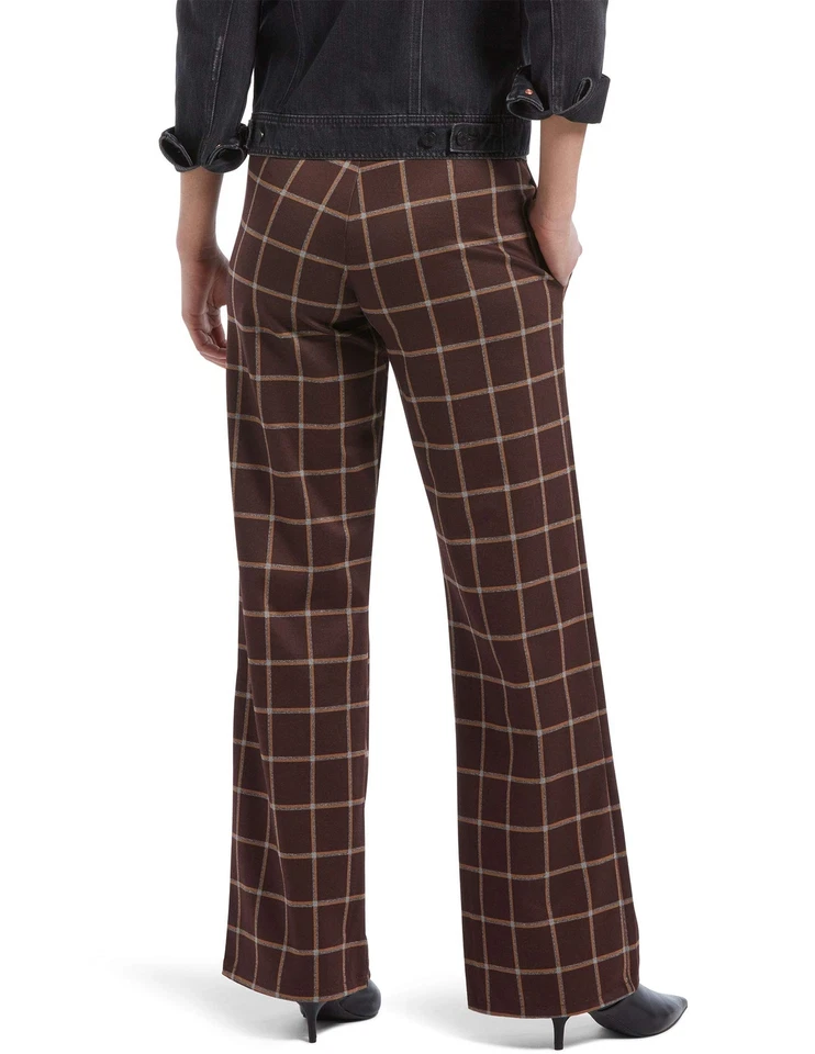 HUE 294003 Women's Plaid Belted Wide Leg Pants, Brown, Size M - Image 2 of 3