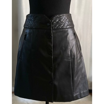 Karl Lagerfeld Faux Leather Mini Skirt Size 2 Quilted Waistband
