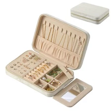 Jewelry Organizer Box with Zipper, Portable Travel Lint Jewelry Box with Mirr...