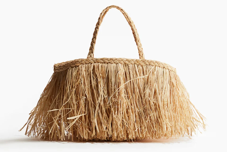 H&M 2025 Bolso de Paja con Flecos Beige Damas Bolso de Mano Envío Gratis - H&M Original Foto 3 de 4