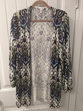 Chico's Women's Cardigan Size 2 Large 12 Long Sleeve Multicolor Ikat Print