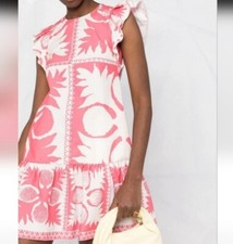 RED Valentino Two-tone Printed Floral Ruffle Drope Waist Sleeveless Dress S 44/M