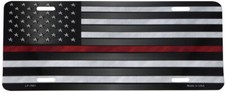 USA 50 Star Thin Red Line Fire 6"x12" Aluminum License Plate LP-7901 USA Made