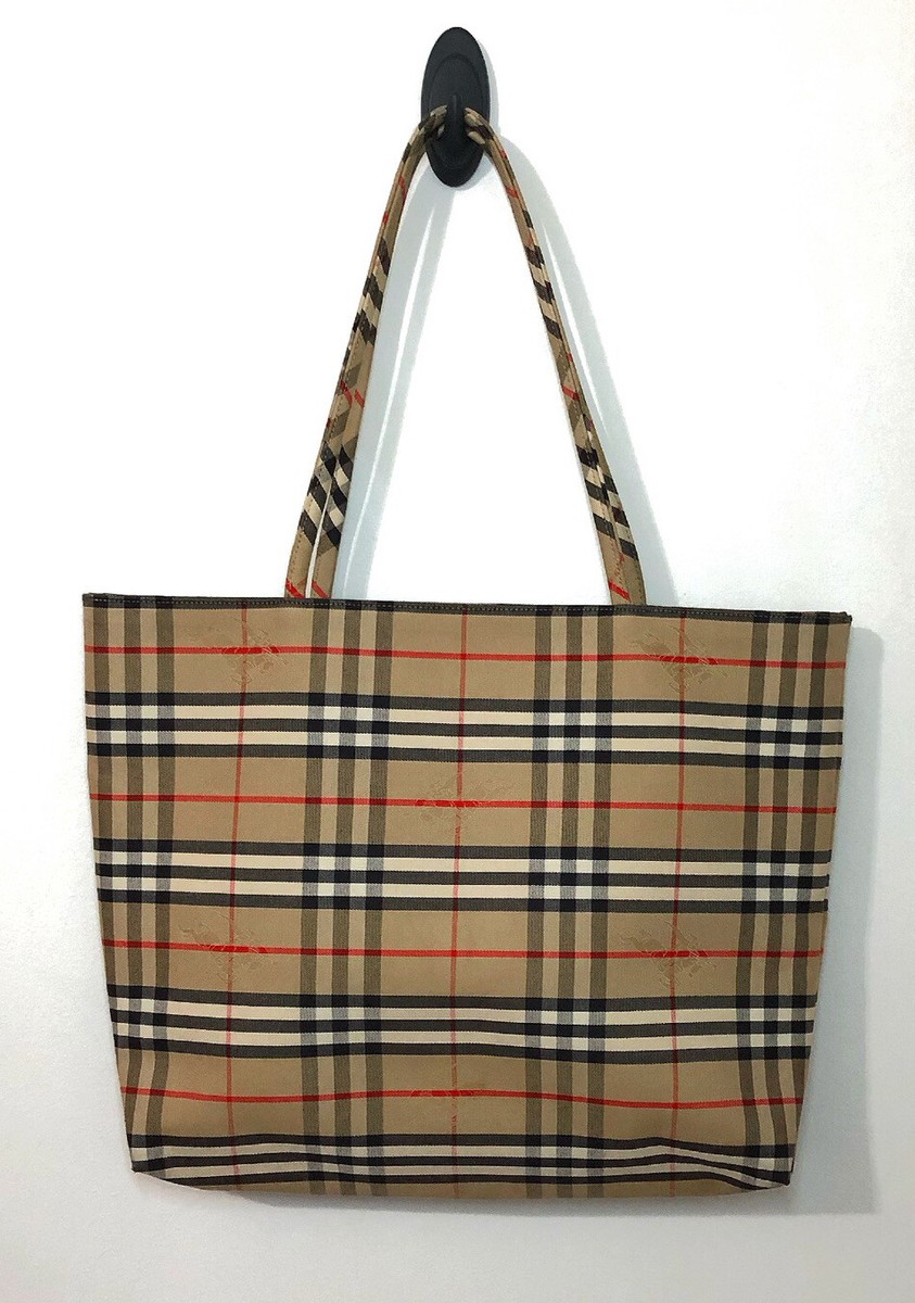 Burberry London Canvas Horseferry Check Large Tote Vintage